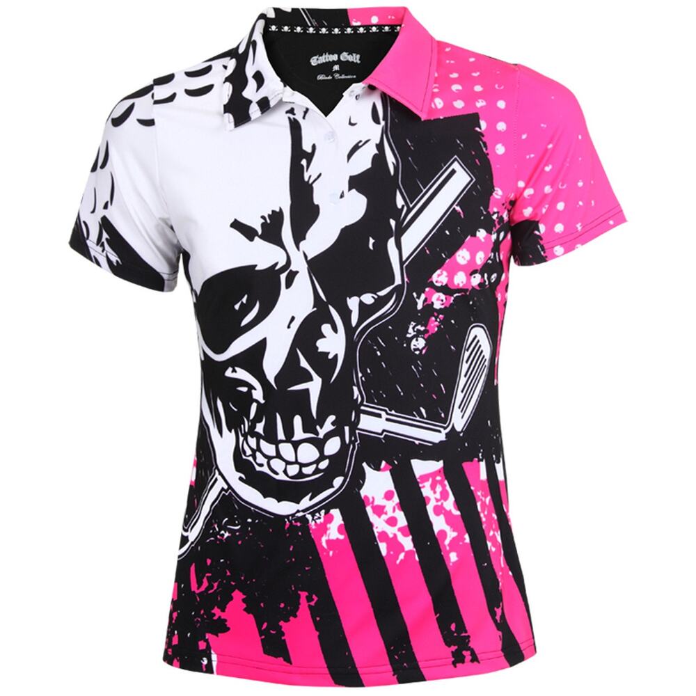 Tattoo Golf Womens Polo Shirt Skull "Here 4 Beer" Size S Active Stretch Athletic